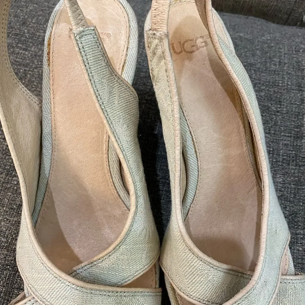 UGG Australia Hazel Denim Platform Wedge Slingback Sandals Women Size 6.5